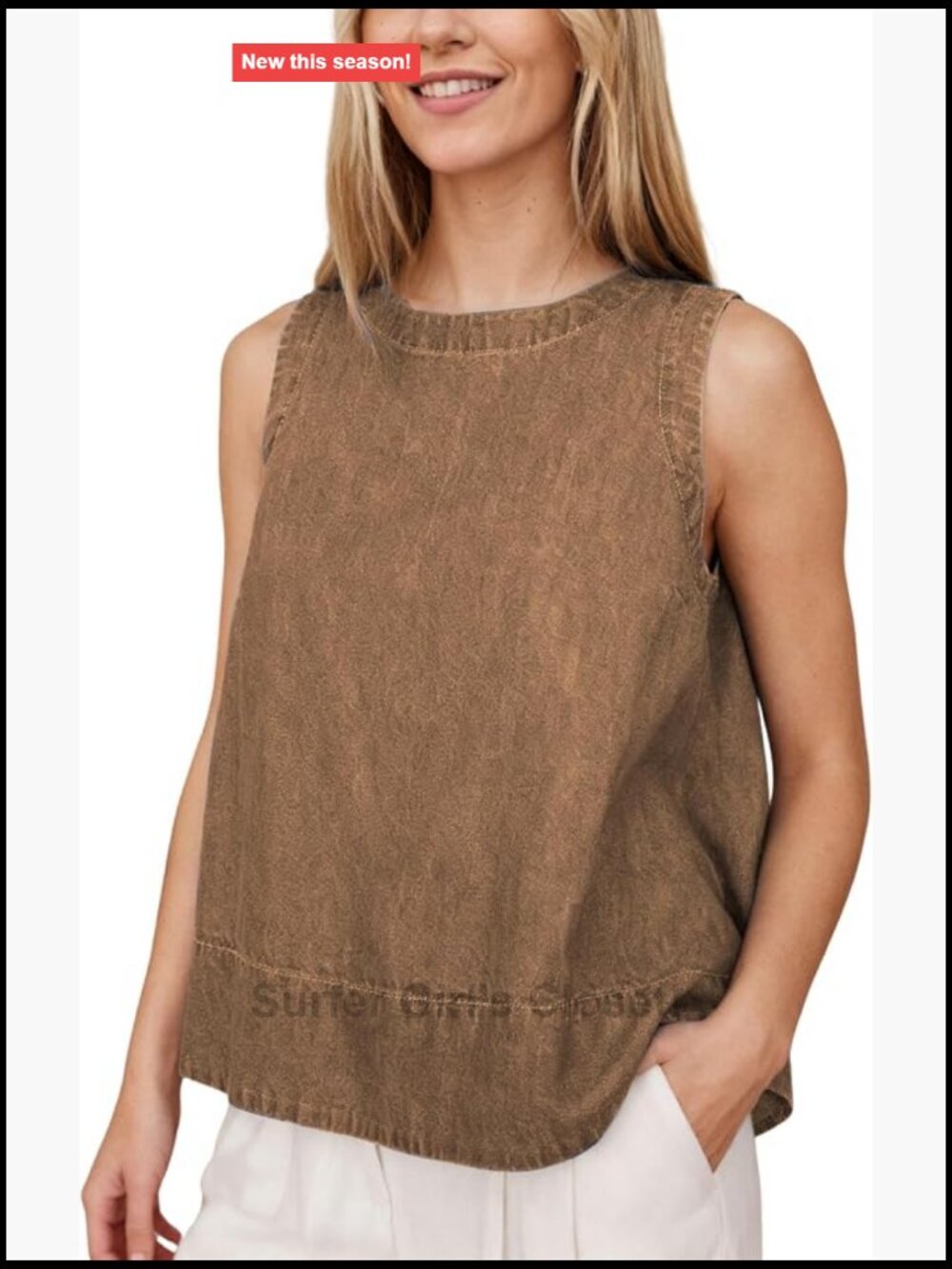 Women's Sleeveless Denim Tank Top Loose Fit A-Line Cotton Jean Vest